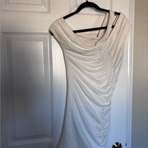 Elegant Cream Ruched One-Shoulder Women’s Dress